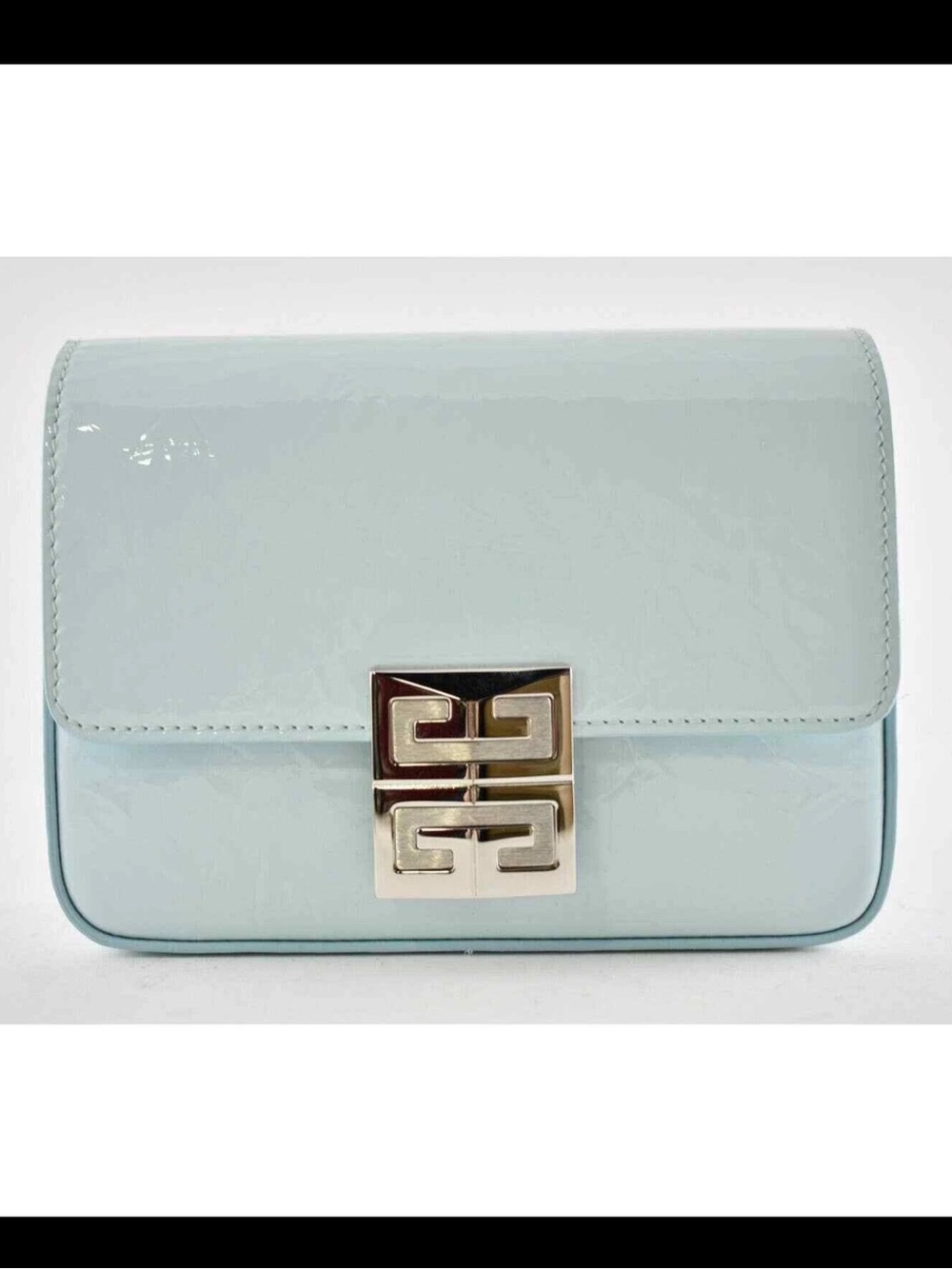 Givenchy Mini 4G Sky Blue Patent Leather Silver Logo Flap Crossbody Shoulder Bag